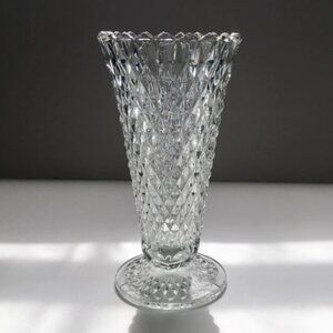 Vintage Indiana Glass Diamond Point Pattern Flower Vase 8" Tall Clear